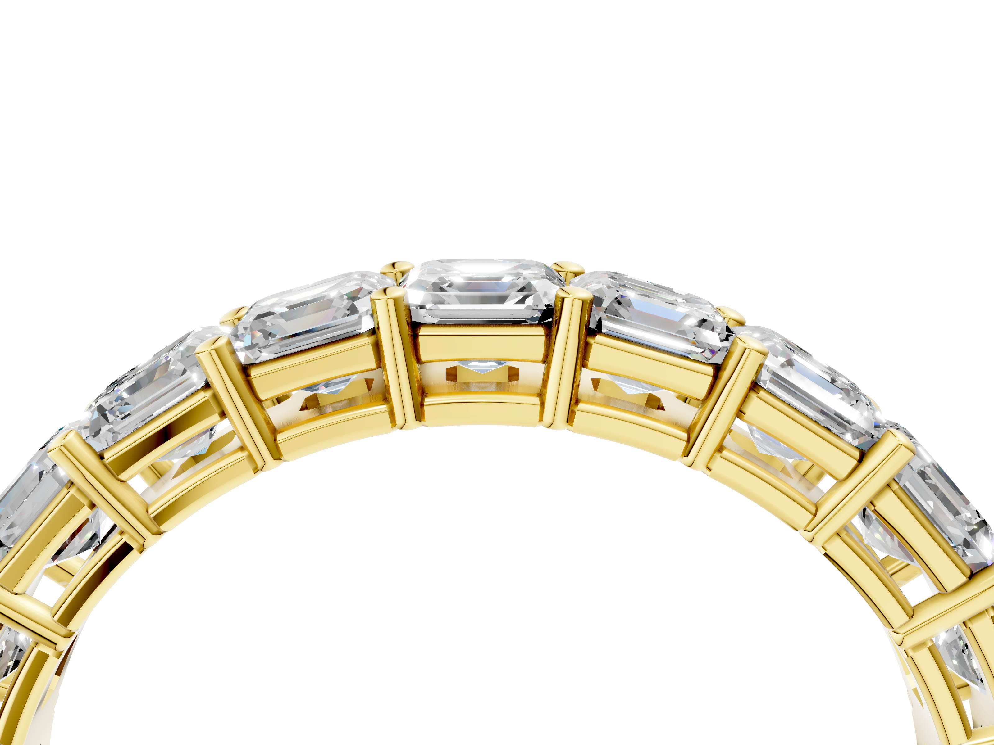 Yellow gold Asscher cut diamond Half Eternity Band with Shared Prong Setting_17