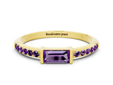 Yellow gold Baguette Amethyst Pavé Band with Bar Setting_6
