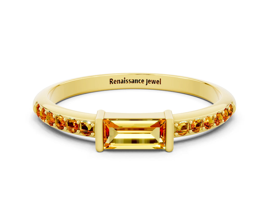 Yellow gold Baguette Citrine Pavé Band with Bar Setting_6