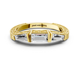 Yellow gold Baguette Cut Channel Set Milgrain Band with V-Prong Setting_4