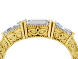 Yellow gold Baguette Cut Channel Set Milgrain Band with V-Prong Setting_8