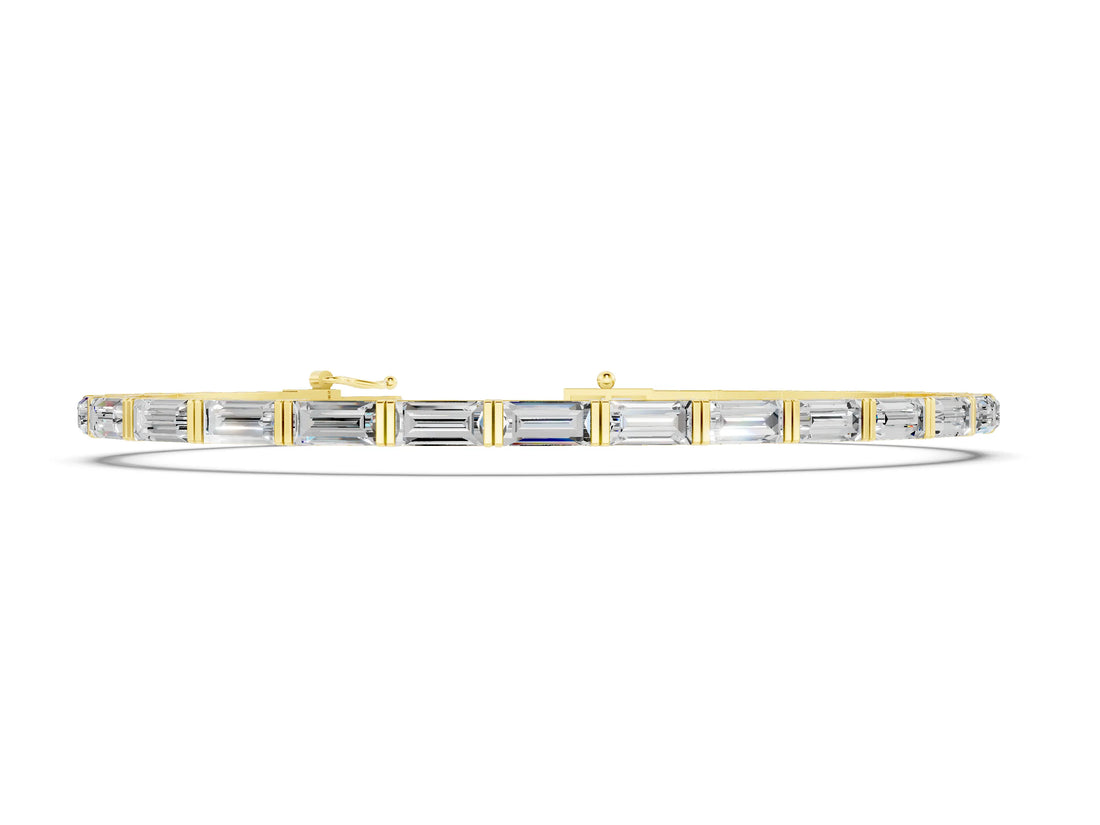 Yellow gold Baguette Cut Diamond Bar Set Tennis Bracelet_12