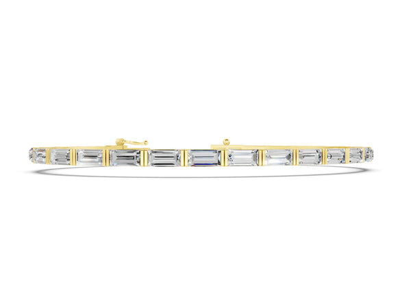 Yellow gold Baguette Cut Diamond Bar Set Tennis Bracelet