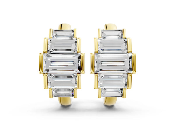Yellow gold Baguette Cut Diamond Graduated Channel Set Hoop Earrings