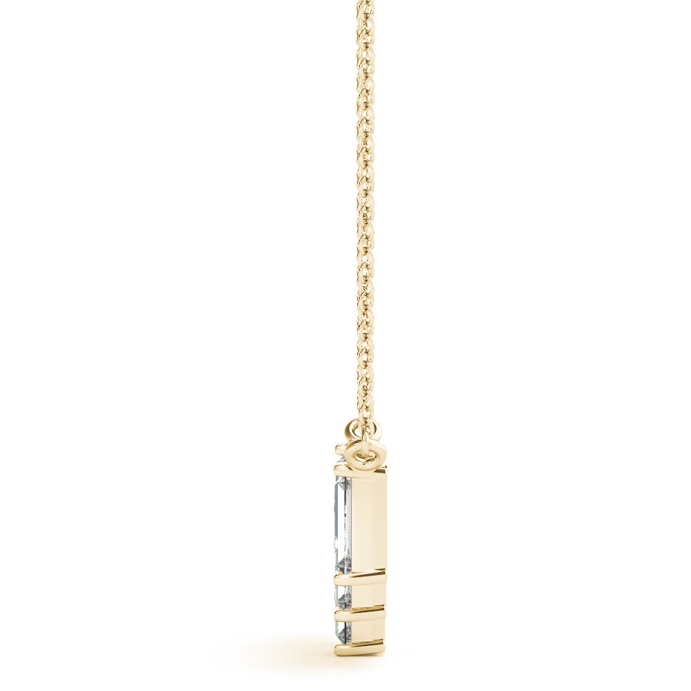Yellow gold Baguette Diamond Bar Pendant with Prong Setting 2