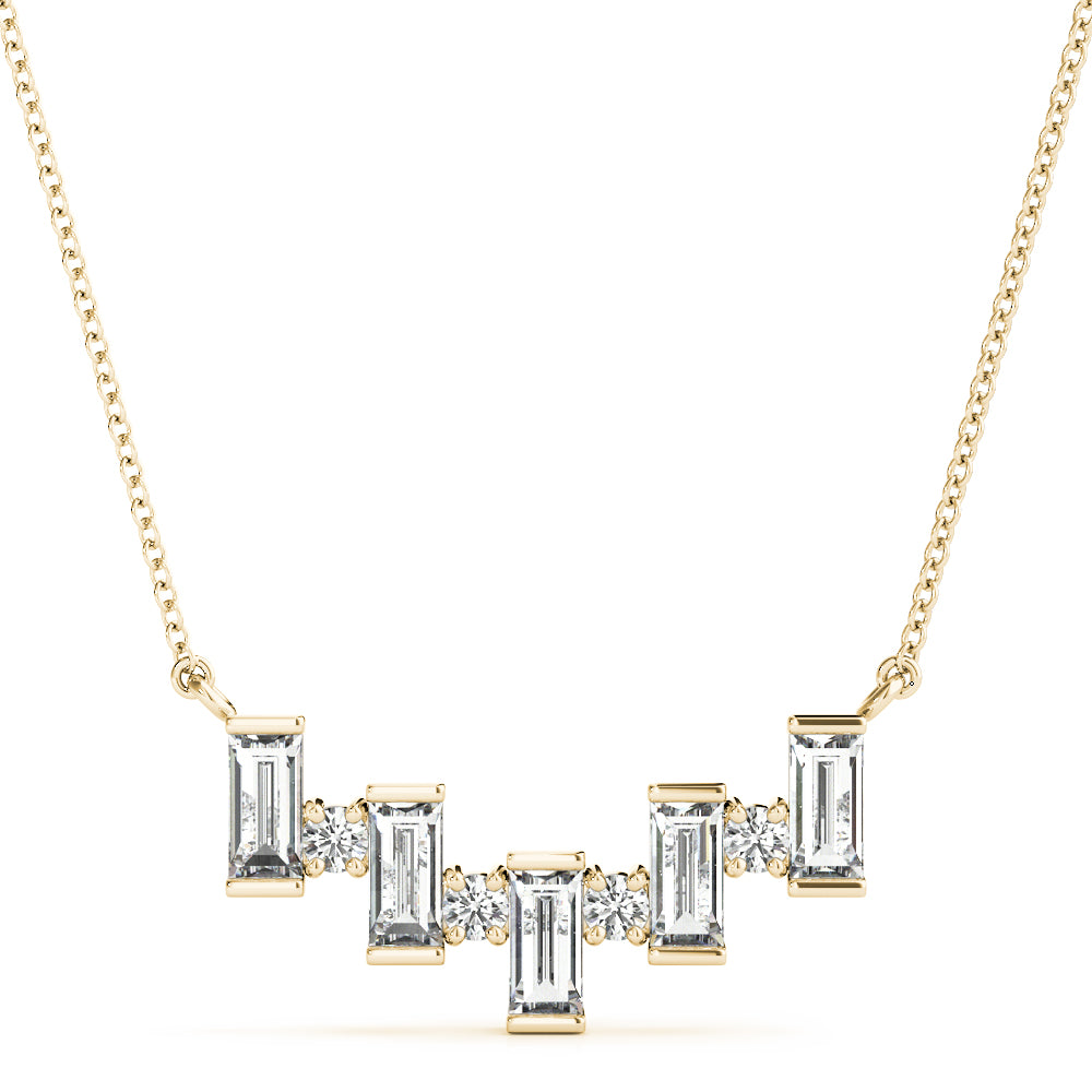 Yellow gold Baguette Diamond Bar Pendant with Prong Setting