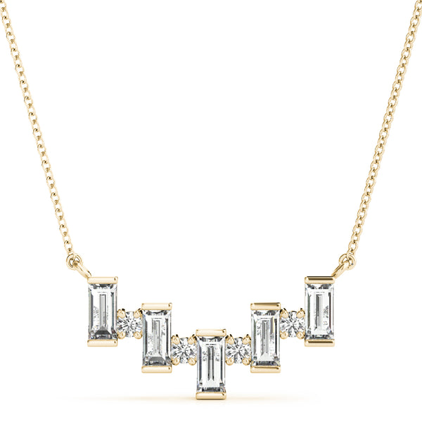 Yellow gold Baguette Diamond Bar Pendant with Prong Setting