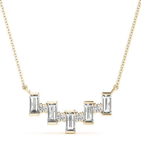 Yellow gold Baguette Diamond Bar Pendant with Prong Setting