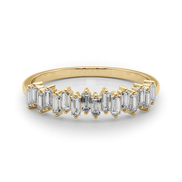 Yellow gold Baguette Diamond Bar Set White Gold Band with Shared Prong Setting