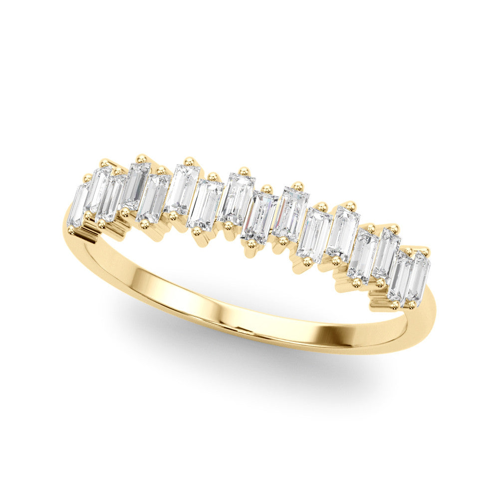 Yellow gold Baguette Diamond Bar Set White Gold Band with Shared Prong Setting