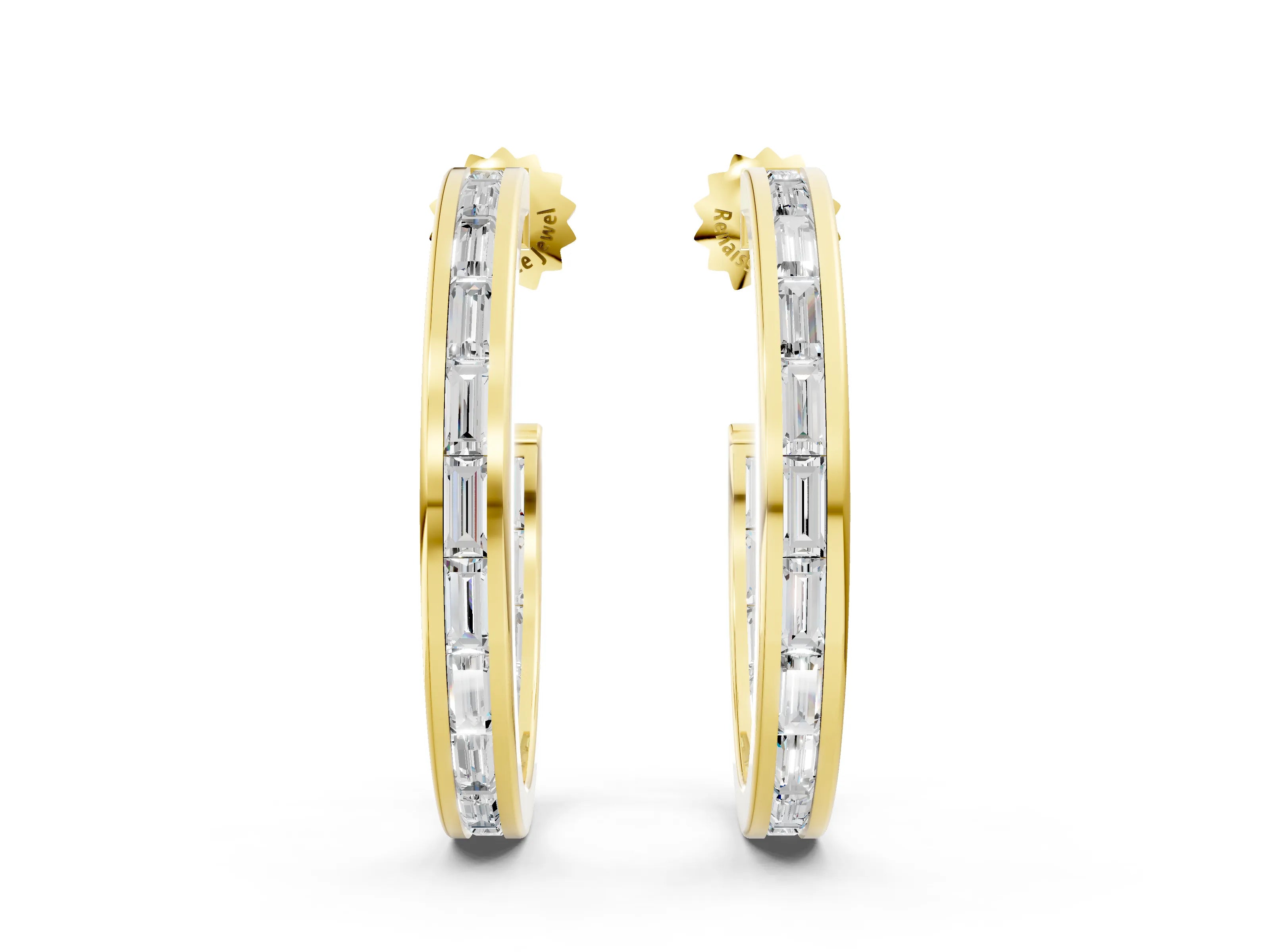Yellow gold Baguette Diamond Channel-Set Inside-Out Hoop Earrings