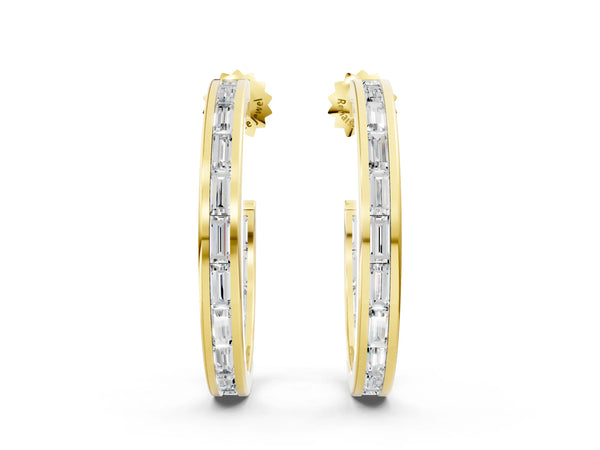 Yellow gold Baguette Diamond Channel-Set Inside-Out Hoop Earrings