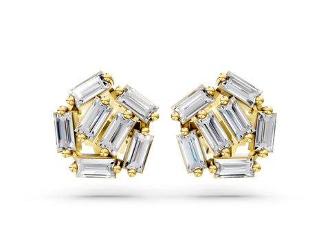 Yellow gold Baguette Diamond Cluster Stud Earrings_8