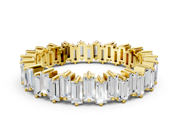 Yellow gold Baguette Diamond Full Eternity Ring with Prong Setting
