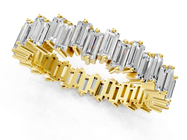 Yellow gold Baguette Diamond Full Eternity Ring with Prong Setting