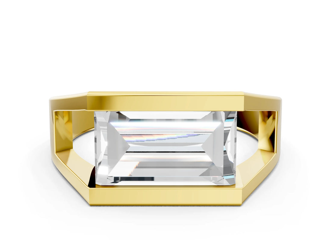 Yellow gold Baguette Diamond Geometric Solitaire Ring