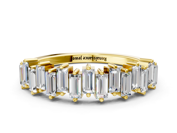 Yellow gold Baguette Diamond Half Eternity Ring with Prong Setting