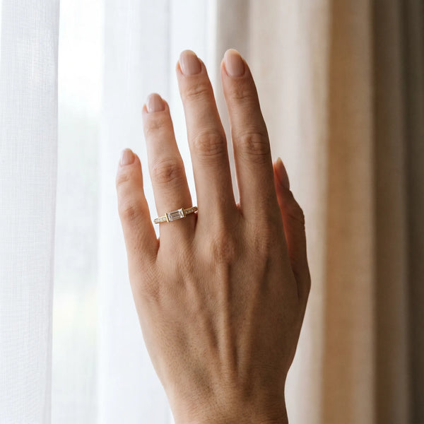 Yellow gold Baguette Diamond Pavé Band with Bar Setting