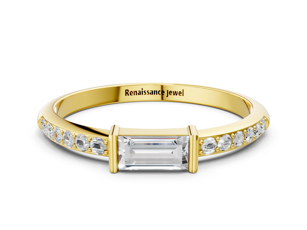 Yellow gold Baguette Diamond Pavé Band with Bar Setting