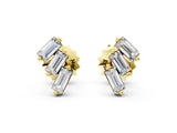 Yellow gold Baguette Diamond Three-Stone Stud Earrings_10