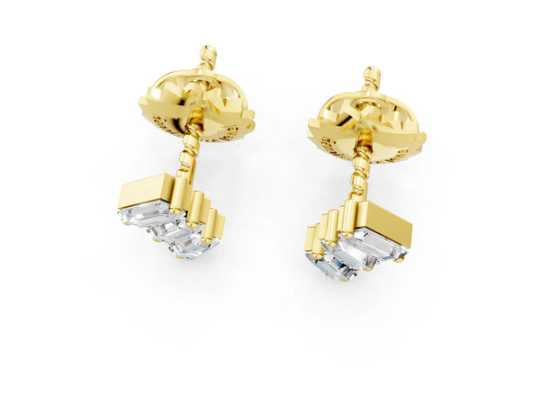 Yellow gold Baguette Diamond Three-Stone Stud Earrings
