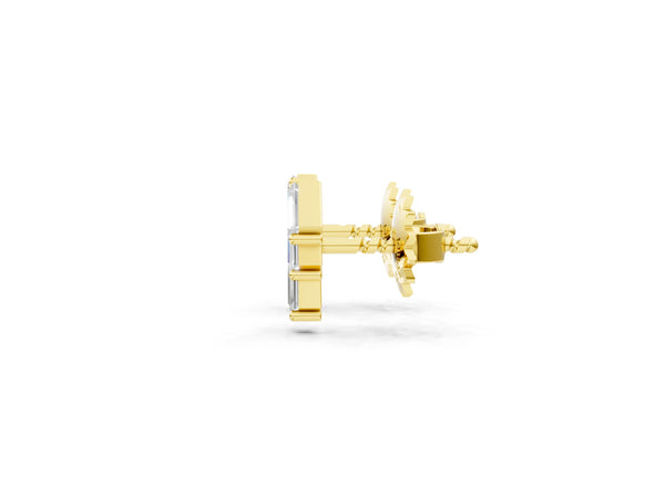 Yellow gold Baguette Diamond Three-Stone Stud Earrings