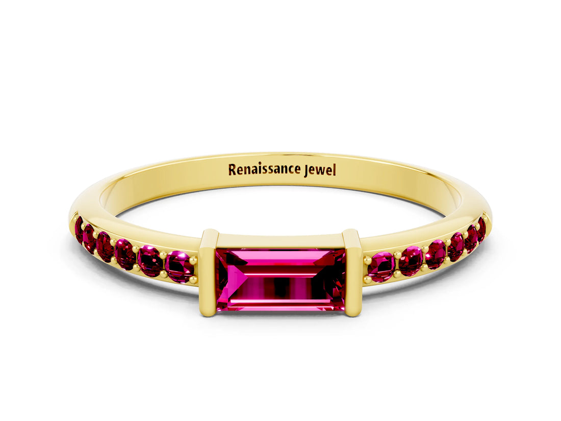 Yellow gold Baguette Garnet Pavé Band with Bar Setting_6