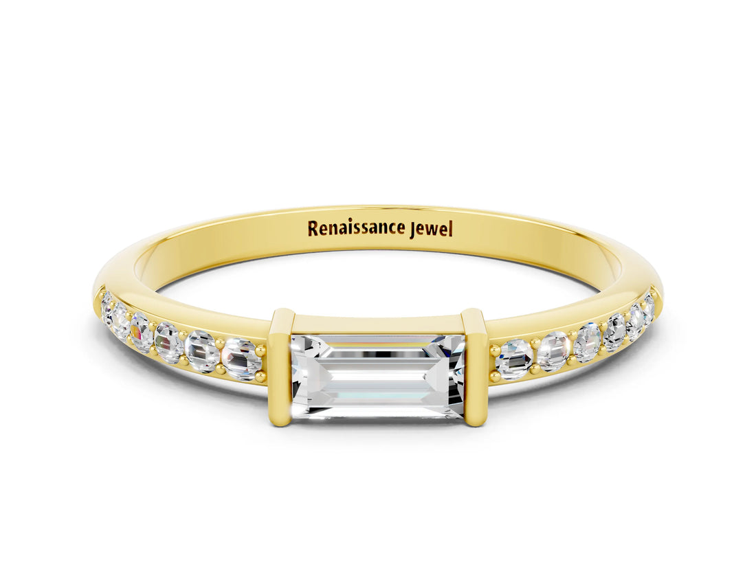 Yellow gold Baguette Moissanite Pavé Band with Bar Setting_6