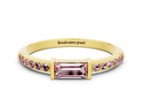 Yellow gold Baguette Morganite Pavé Band with Bar Setting_6