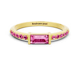 Yellow gold Baguette Pink Sapphire Pavé Band with Bar Setting_18