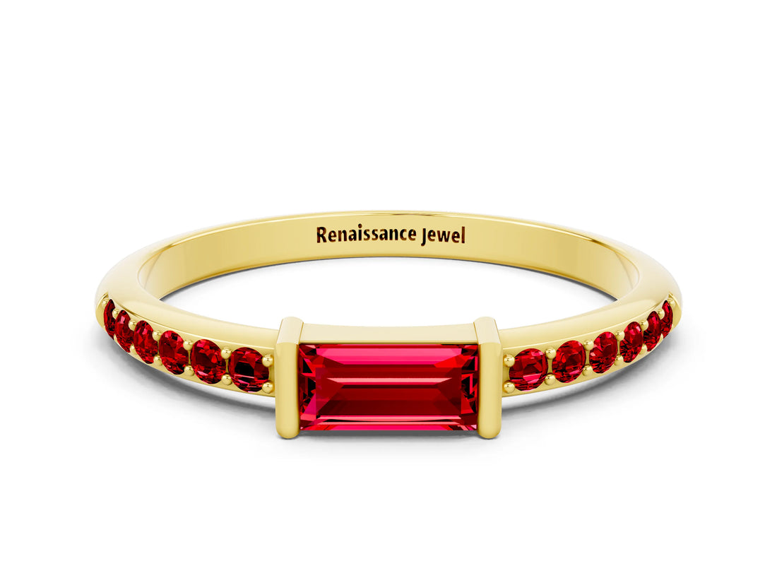 Yellow gold Baguette Ruby Pavé Band with Bar Setting_6