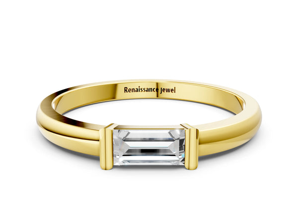 Yellow gold Baguette Solitaire Bar-Set Minimalist Band