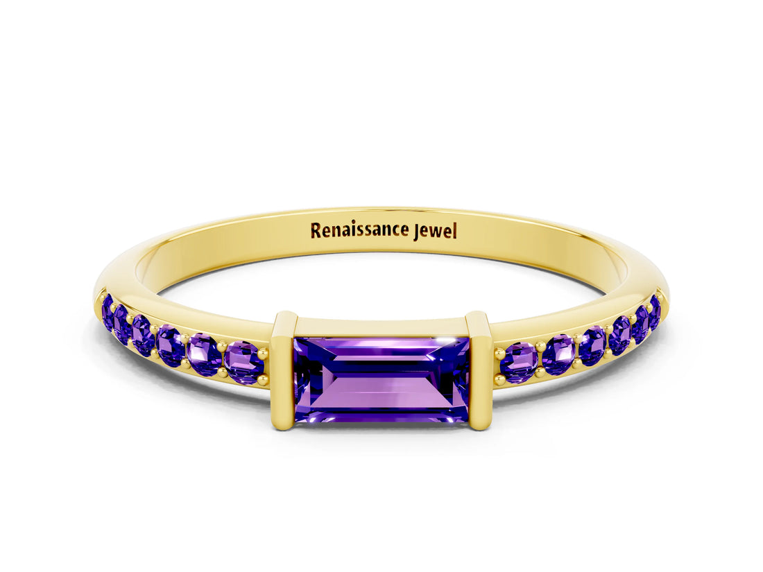 Yellow gold Baguette Tanzanite Pavé Band with Bar Setting_6