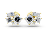 Yellow gold Baguette and Princess Diamond Mosaic Abstract Stud Earrings_74