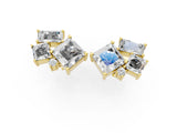Yellow gold Baguette and Princess Diamond Mosaic Abstract Stud Earrings_75