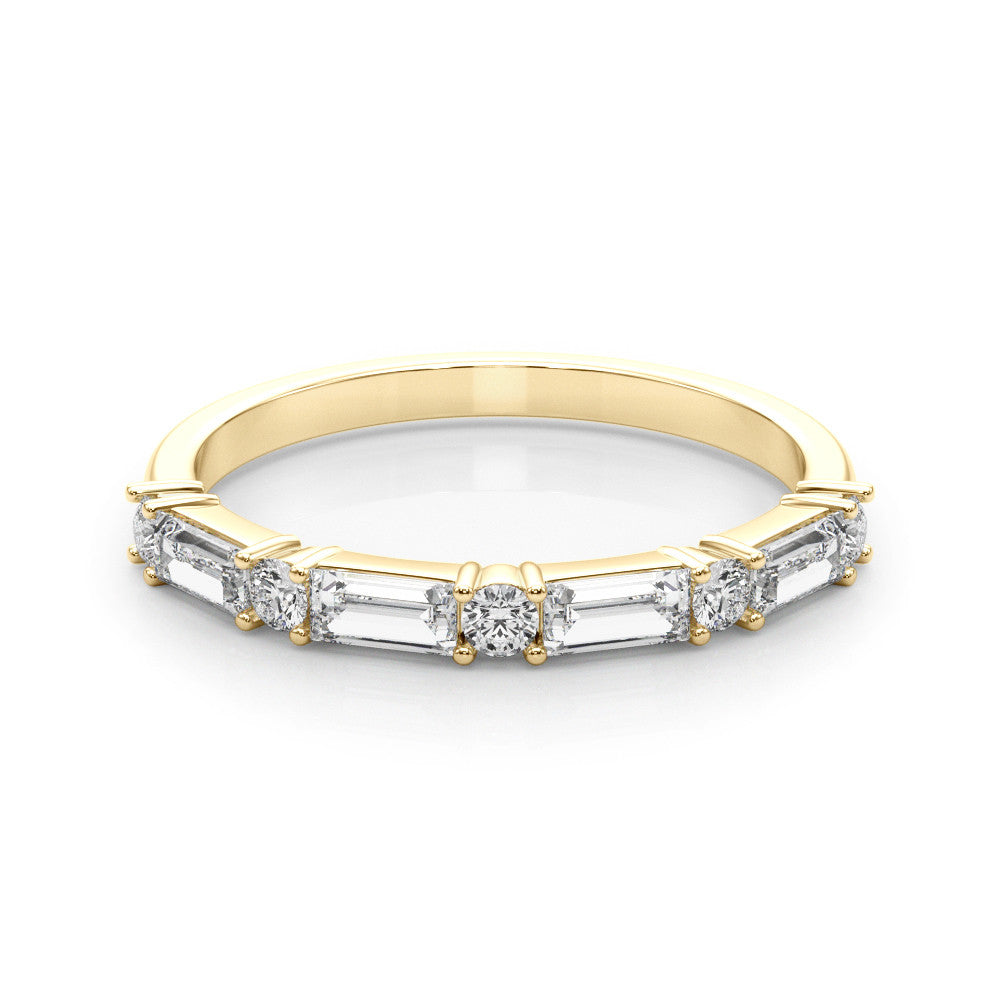 Yellow gold Baguette and Round Diamond Bar Setting Half Eternity Band with Prong Setting 1