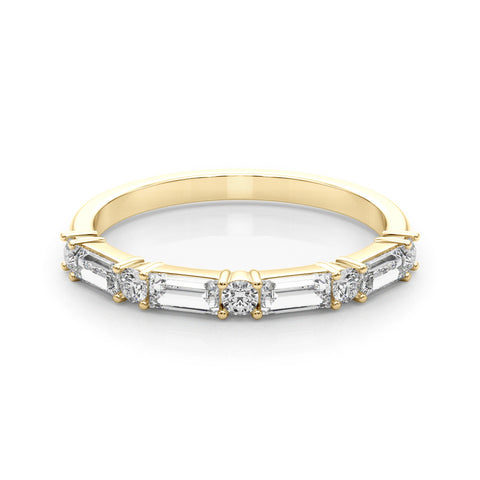 Yellow gold Baguette and Round Diamond Bar Setting Half Eternity Band with Prong Setting 1