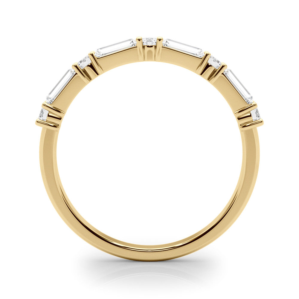 Yellow gold Baguette and Round Diamond Bar Setting Half Eternity Band with Prong Setting 2