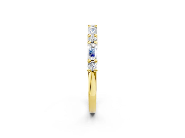 Yellow gold Baguette and Round Diamond Bar Setting Half Eternity Band with Prong Setting