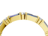 Yellow gold Baguette and Round Diamond Bar Setting Half Eternity Band with Prong Setting_40