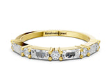 Yellow gold Baguette and Round Diamond Bar Setting Half Eternity Band with Prong Setting_9