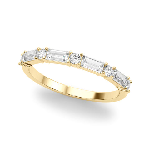 Yellow gold Baguette and Round Diamond Bar Setting Half Eternity Band with Prong Setting