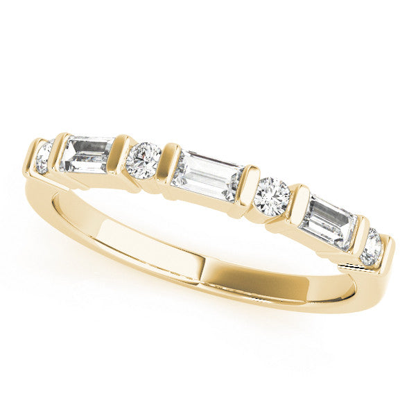 14K Yellow Gold Baguette and Round Diamond Channel Set Half Eternity Band with Bar Prong Setting