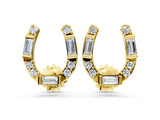 Yellow gold Baguette and Round Diamond Horseshoe Stud Earrings_4