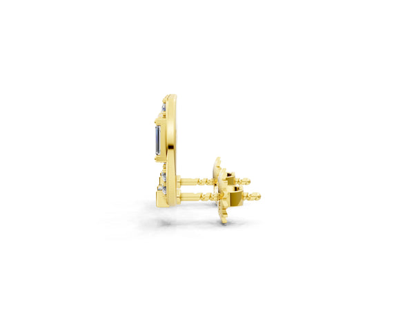 Yellow gold Baguette and Round Diamond Horseshoe Stud Earrings