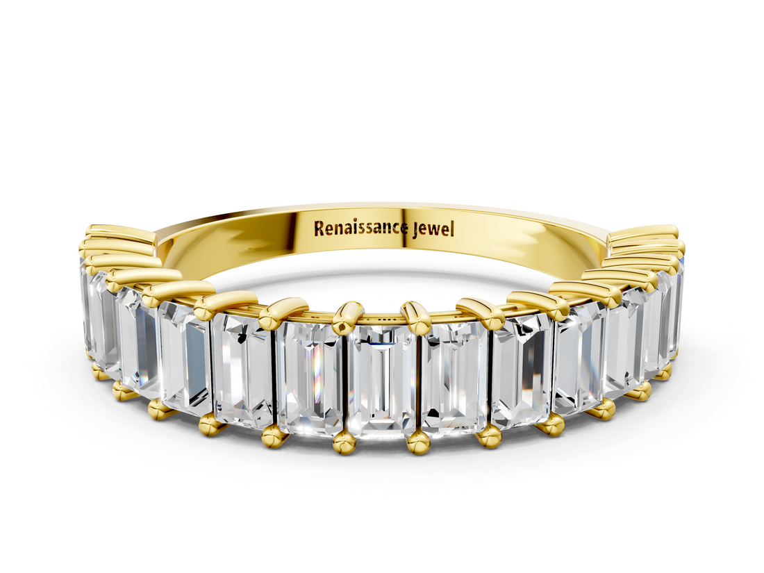 14K Yellow Gold Baguette Half Eternity Band with Shared Prong Setting