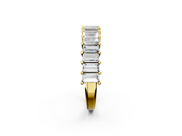 Yellow gold Baguette cut diamond Half Eternity Band with Shared Prong Setting