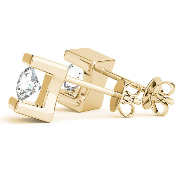 Yellow gold Bar Set Round Diamond Stud Earrings in White Gold 1