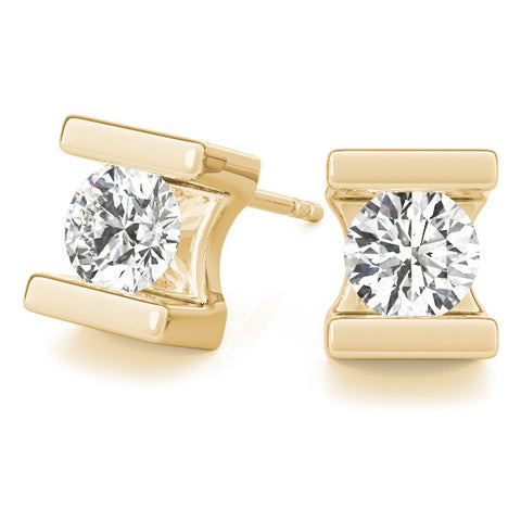 Yellow gold Bar Set Round Diamond Stud Earrings in White Gold 2