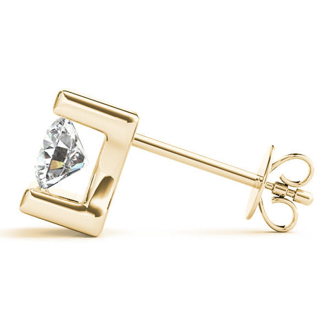 Yellow gold Bar Set Round Diamond Stud Earrings in White Gold 3